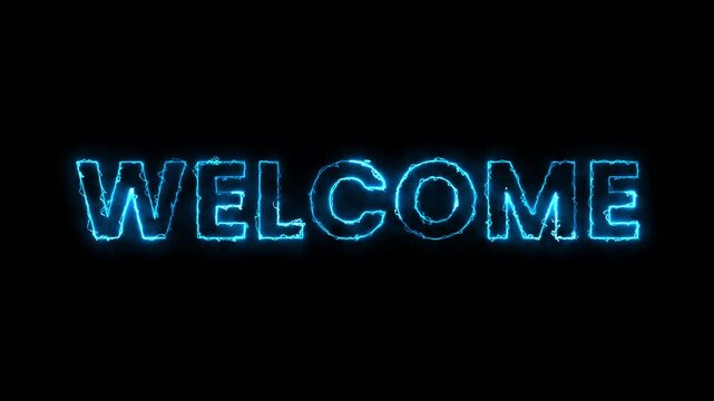 WELCOME, neon glowing text animation. Perfect for intros, call-to-action scenes, startup messages, or motivational content. Bright and energetic design with flickering neon light effect. 