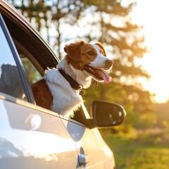 Dog in car window, enjoying scenery