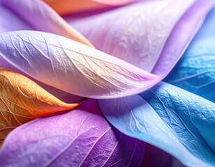 Colorful Close-Up of Ethereal Leaves with Abstract Textures and Patterns