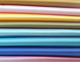 A row of colorful fabric with a blue fabric in the middle