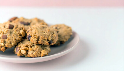 A plate of cookies with nuts and chocolate chips