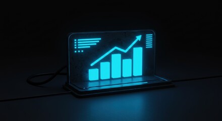 Luminous Cyan Growth Chart on a Futuristic Data Terminal in a Dark Setting