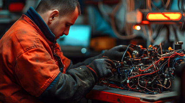 Mechanic fixing auto electrical system