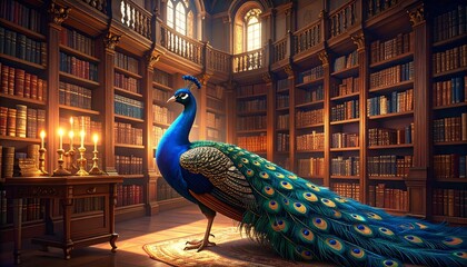 Peacock Reading in Royal Library