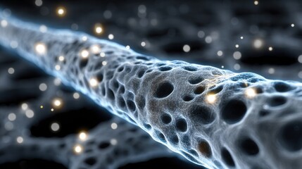 A microscopic view of the solidcarbon materials surface illustrating its porosity and conductivity crucial for efficient fuel cell operation in isolated settings.