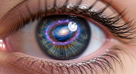 Cosmic Gaze: The captivating beauty of an eye reflecting the expanse of the cosmos, its intricate details mirroring the vastness of space, creates a sense of wonder.