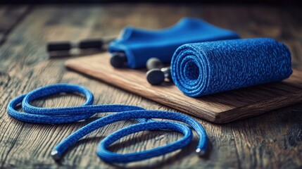 Dynamic blue jump rope and workout gear ready for your fitness journey