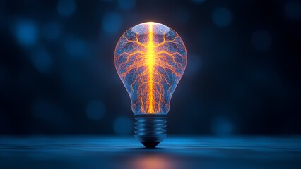 Illuminating energy burst electric light bulb digital art futuristic environment close-up view concept of innovation