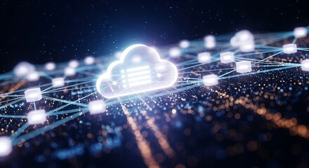 Cloud Computing Innovation: A digital rendering illustrates the dynamic cloud, symbolizing the cutting-edge evolution of information technology, enhanced by a network of interconnected nodes.