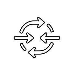 Circular arrow diagram with two opposing arrows pointing inward and two curved arrows forming a loop.
