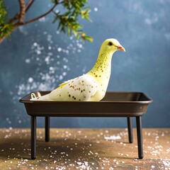 Decorative yellow bird on tray