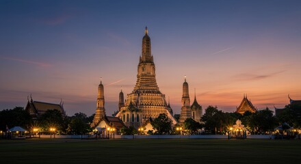 Fototapeta premium Wat Arun Ratchawararam Ratchawaramahawihan at Sunset, Bangkok, Thailand