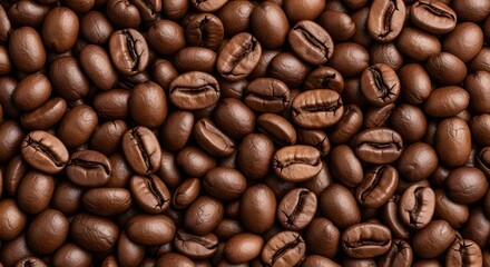 Obraz premium Roasted coffee beans fill the frame, showcasing their rich brown color and varied shapes.