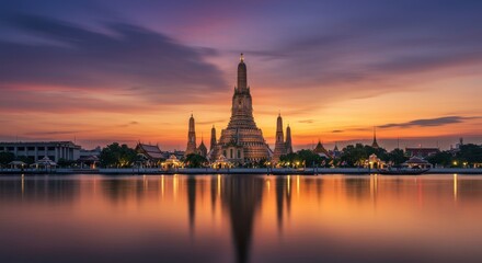 Fototapeta premium Wat Arun Ratchawararam Ratchawaramahawihan at Sunset, Bangkok, Thailand