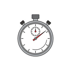 Classic analog stopwatch illustration with a grey case white dial and red second hand. PNG Transparent Background