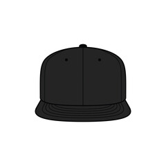 Blank Black Snapback Hat Vector. Front View Baseball Caps With Clipping Path Illustration. Cap For Design Mockup On Print