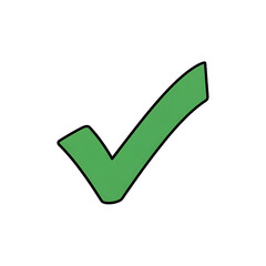 Handdrawn green checkmark icon with a bold black outline. PNG Transparent Background