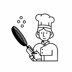 Naklejka premium Chef Cooking with Frying Pan in Kitchen Setting for Culinary Websites, Recipe Blogs, Cooking Education, and Food Enthusiast Content 