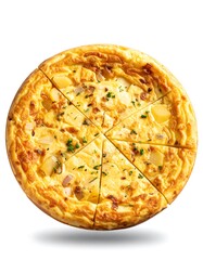 Delicious golden baked egg dish with potatoes and cheese