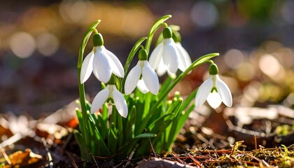 Delicate spring flowers in sunlight