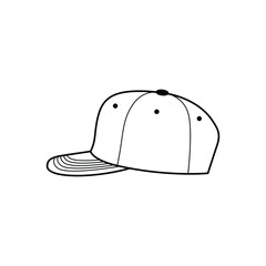 Blank Snapback Cap Vector Template. Side View Outline Baseball Caps Illustration. Hat For Design Mockup On Print
