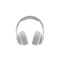 Modern white and grey wireless overear headphones with vibrant turquoise accents. PNG Transparent Background