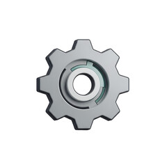 Sleek 3D gear icon with a matte grey finish and translucent teal inner accents. PNG Transparent Background