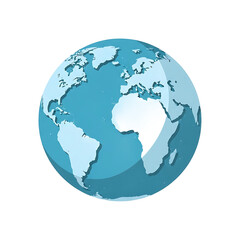 Fototapeta premium Stylized blue planet Earth globe with simplified continents and a subtle 3D shadow effect. PNG Transparent Background