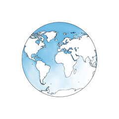 Stylized handdrawn illustration of planet Earth a globe with white continents and blue oceans. PNG Transparent Background