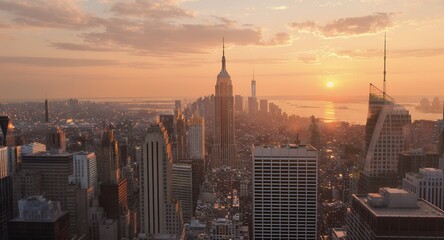 Majestic Manhattan Skyline at Sunset, Empire State Building Prominent