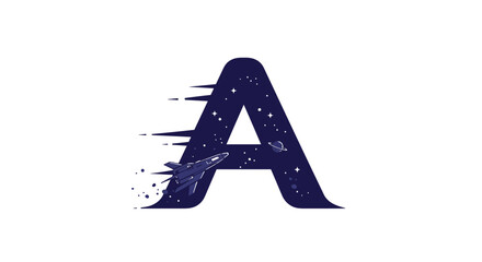 Letters of the alphabet letter a space exploration logo design with rocket ship and stars vector graphic template for company brand vector