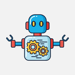 Fototapeta premium Cartoon robot with gears on its chest against a plain background.