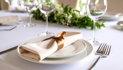 Elegant table setting with a ribbon