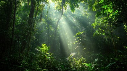 Sunlight filtering through a dense jungle.