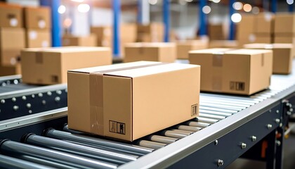 Cardboard boxes on a conveyor belt in a warehouse (1)