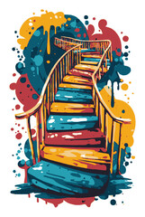 Colorful Abstract Staircase Illustration with Dynamic Paint Splashes