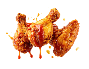 Introducing Spicy Chicken Wings with Dipping Sauce in Mid-Air on White Background