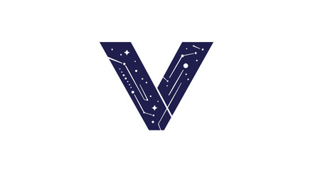 Letters of the alphabet letter v logo design with constellation theme for astronomy brand identity and cosmic technology company vector