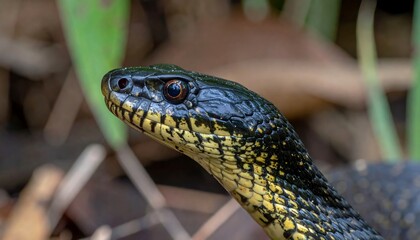 Obraz premium Close-up snake head, black and yellow