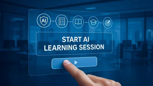 Start ai learning session software platform with developer collaboration for education and skill development technology finger pressing button