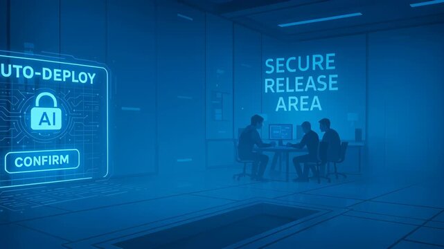 AI software developer collaboration ensures secure release area with auto deploy confirmation for efficient teamwork and project management