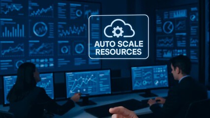 Auto scale resource management with AI collaboration driving cloud computing innovation and advanced data analysis futuristic digital workspace - Powered by Adobe
