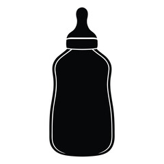 Black silhouette of a baby bottle with a white outline on a white background vector