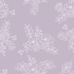 Hand Drawn Rose and Wild Flower Seamless Pattern