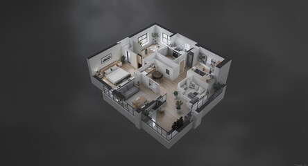 3D Floor Plan of a Modern Studio Apartment
