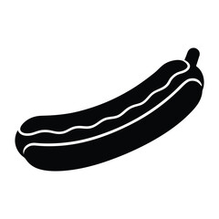 Black silhouette of a hot dog with mustard on a white background sausage condiment