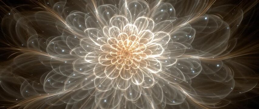 Anamorphic video Ethereal Abstract Flower of Light and Energy. Perfect visual for projects related to wellness, mindfulness, technology, abstract art, and new-age concepts.