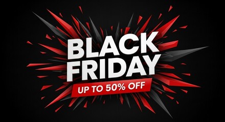 Photo of bold black friday promotion with dynamic red and black shards creating a sense of urgency and excitement for shopping