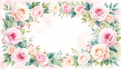Watercolor roses create a delicate, romantic frame, perfect for invitations or announcements.
