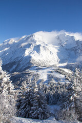View of the Mont Blanc Massif from Le Prarion, Les Houches, Haute-Savoie, France